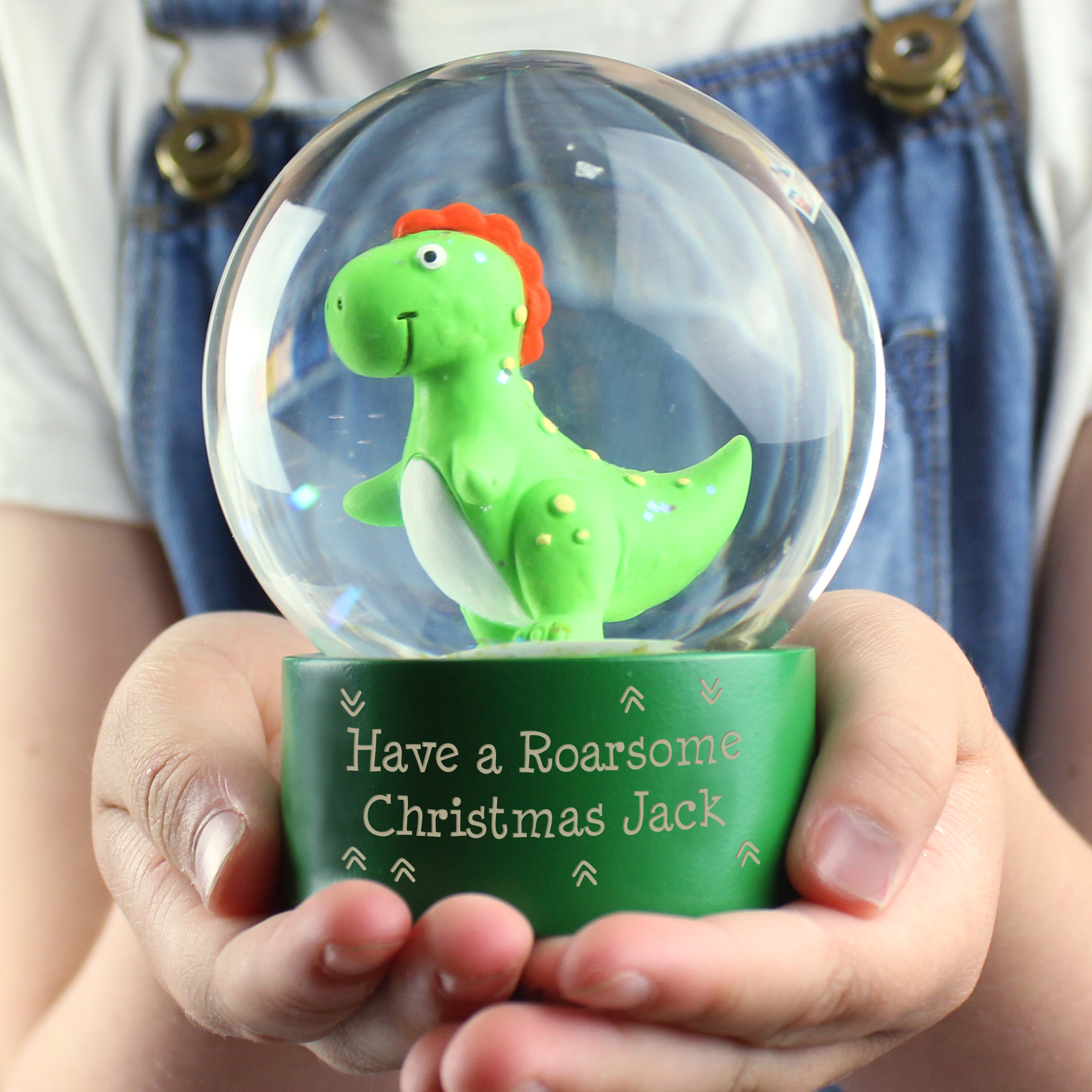 Personalised Message Children's Dinosaur Glitter Snow Globe Christmas Gift 4
