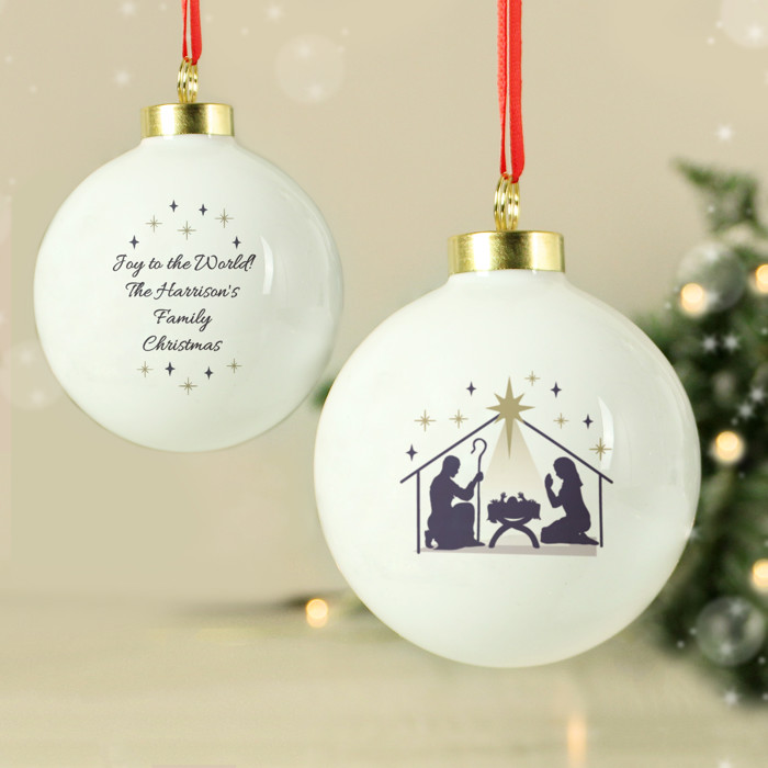 Personalised Nativity Design Christmas Tree Bauble Decoration detail