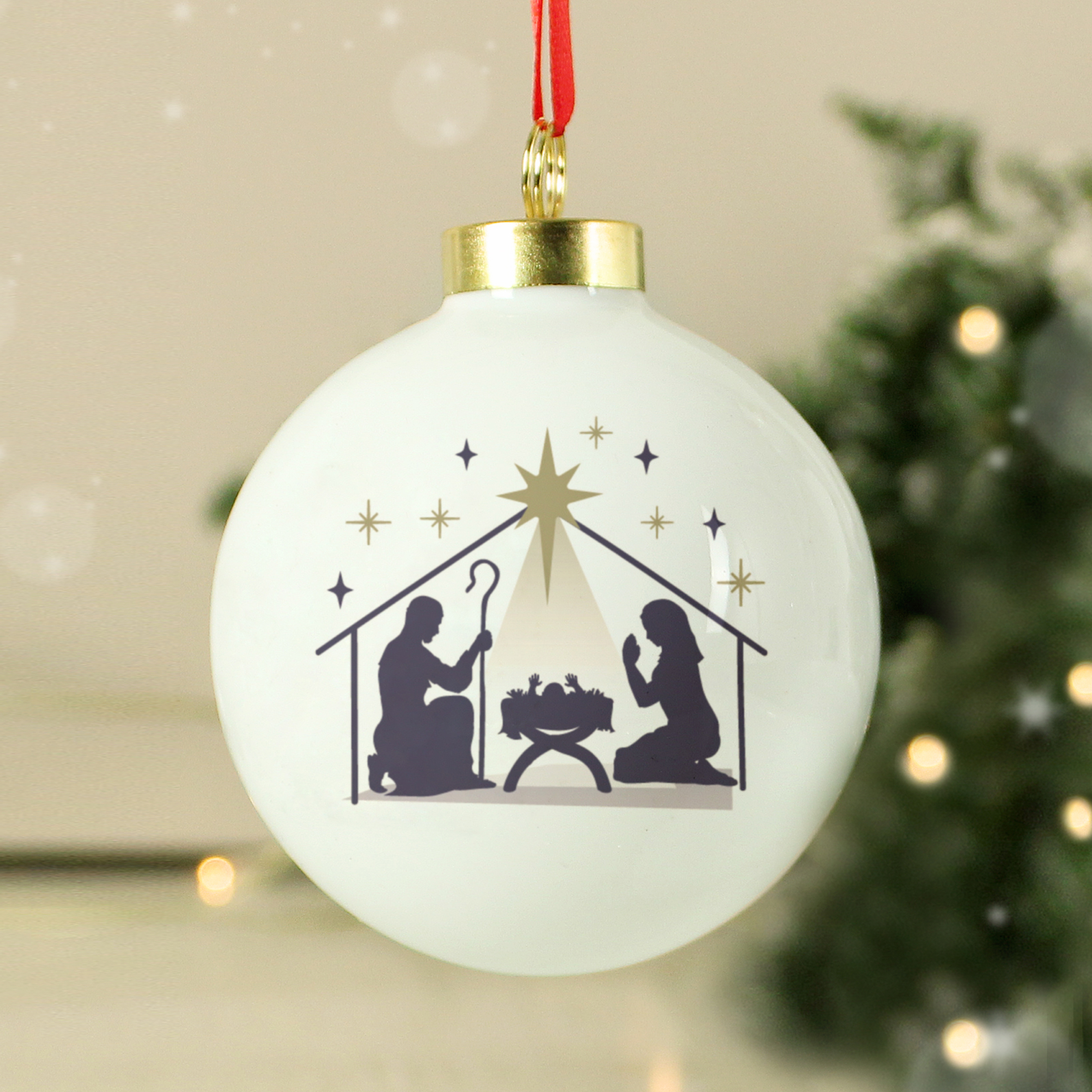 Personalised Nativity Design Christmas Tree Bauble Decoration close u p