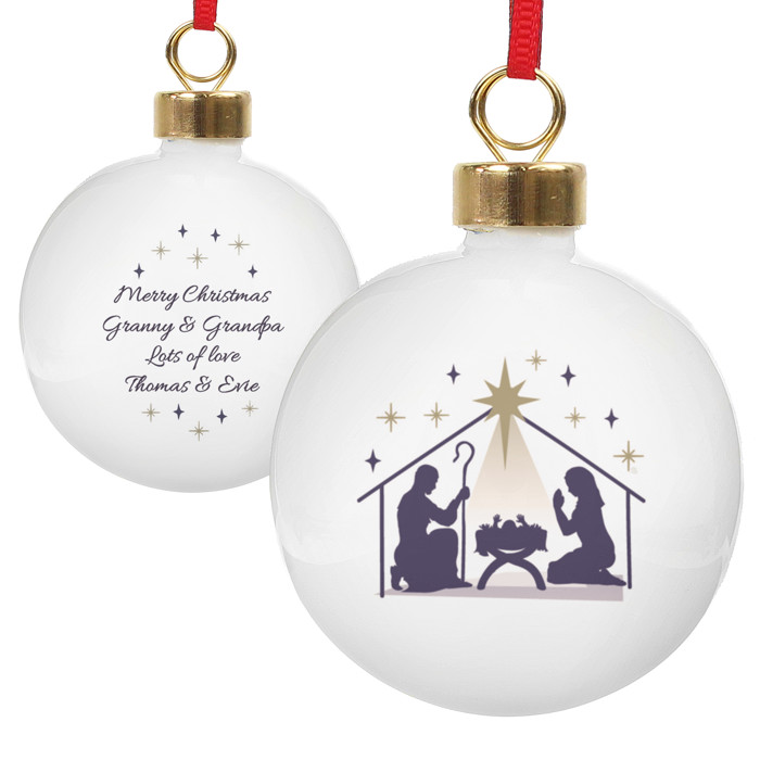 Personalised Nativity Design Christmas Tree Bauble Decoration detail 2