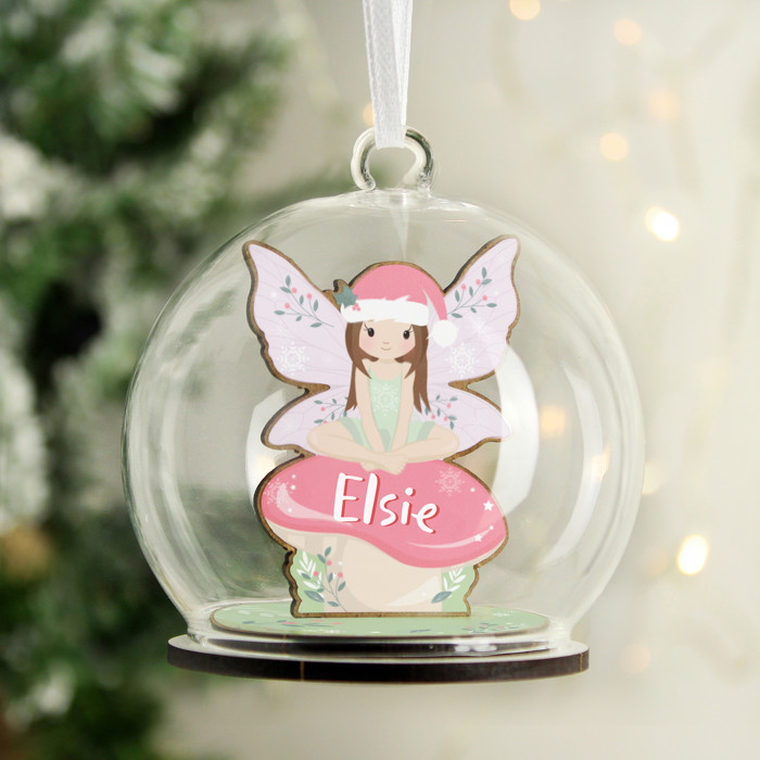 Personalised Children's Wooden Fairy Glass Christmas Tree Bauble 3