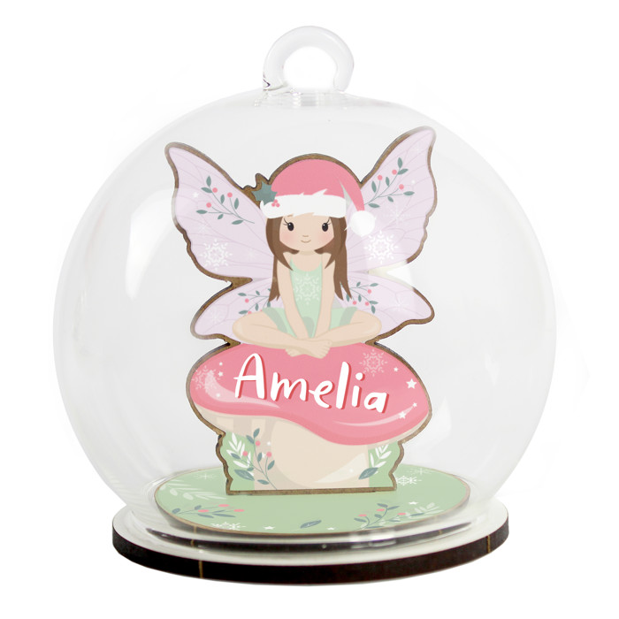 Personalised Children's Wooden Fairy Glass Christmas Tree Bauble