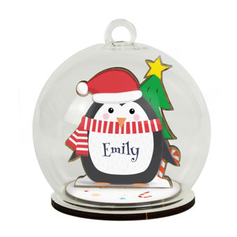 Personalised Wooden Penguin Glass Christmas Tree Bauble Personalised Wooden Penguin Glass Christmas Tree Bauble