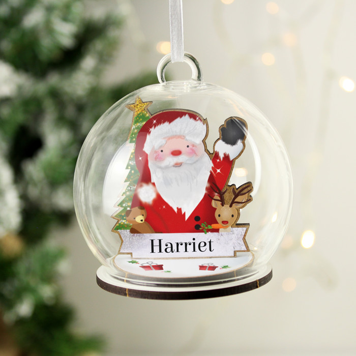 Personalised Wooden Santa Glass Christmas Tree Bauble 3