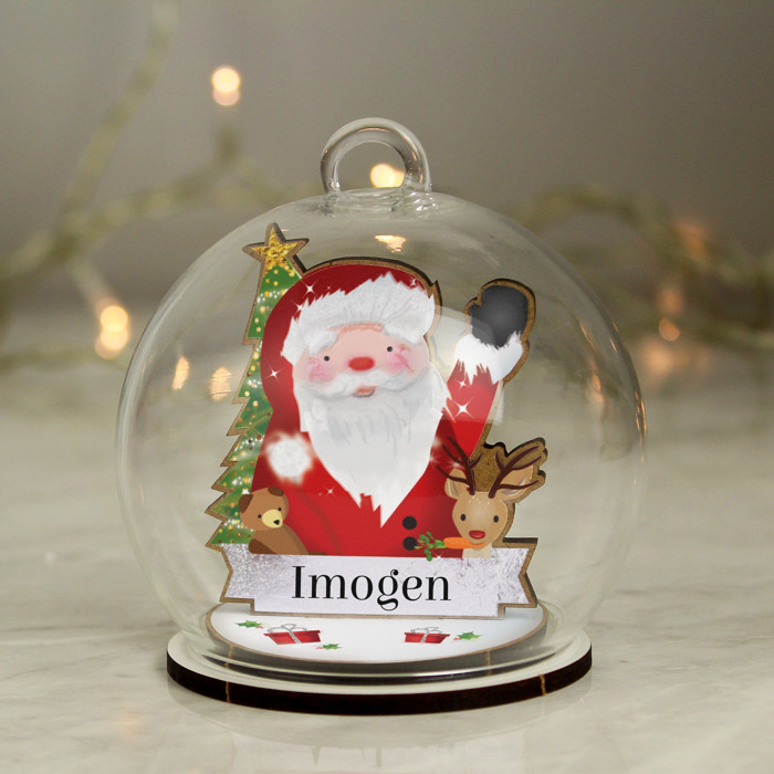 Personalised Wooden Santa Glass Christmas Tree Bauble 2