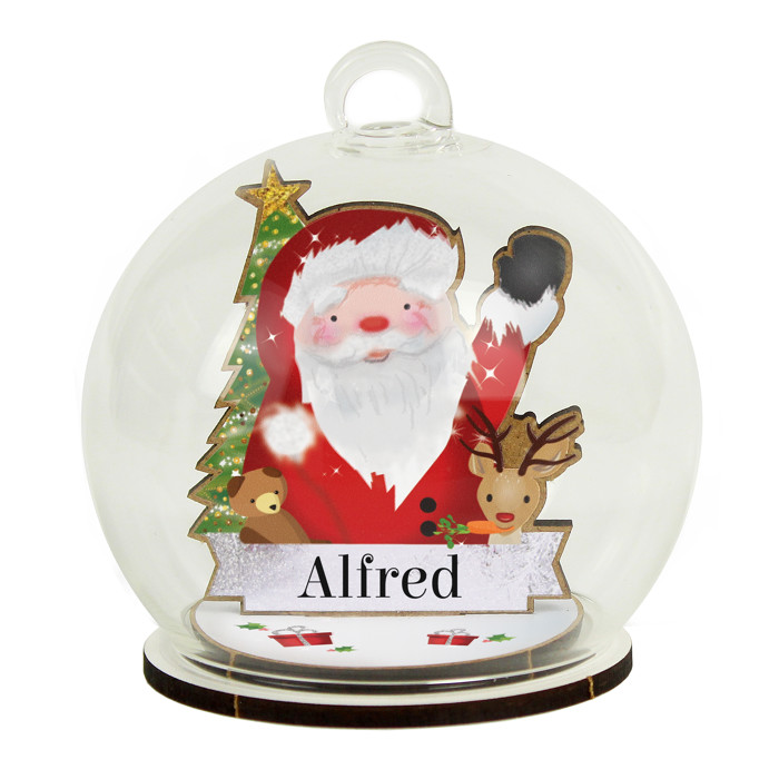 Personalised Wooden Santa Glass Christmas Tree Bauble