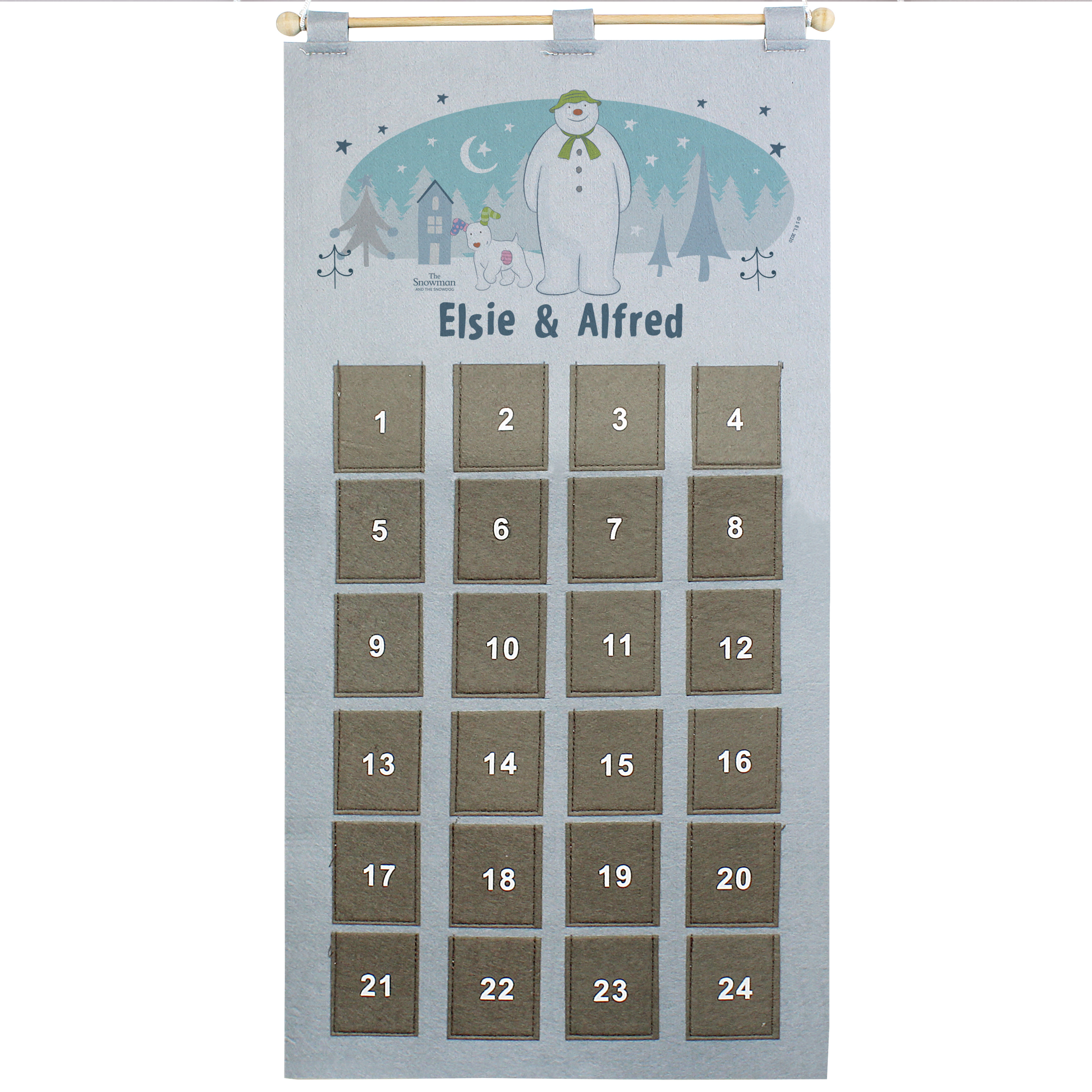 Personalised The Snowman and the Snowdog Christmas Advent Calendar In Silver Grey