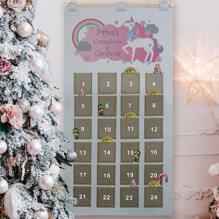 Personalised Christmas Unicorn Advent Calendar In Silver Grey 3