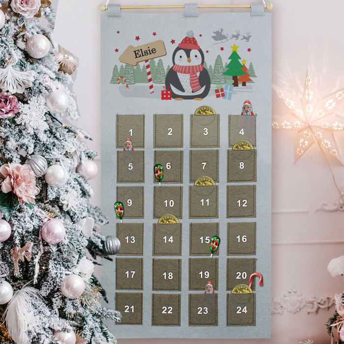 Personalised Christmas Penguin Advent Calendar In Silver Grey 4
