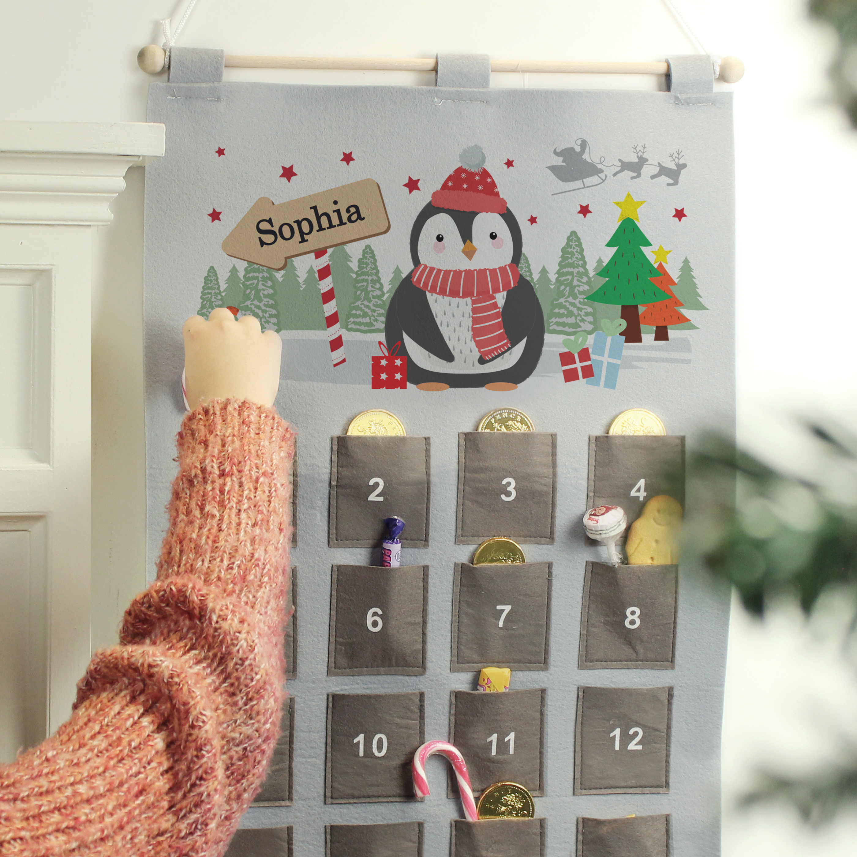Personalised Christmas Penguin Advent Calendar In Silver Grey 3