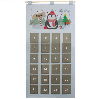 Personalised Christmas Penguin Advent Calendar In Silver Grey Personalised Christmas Penguin Advent Calendar In Silver Grey