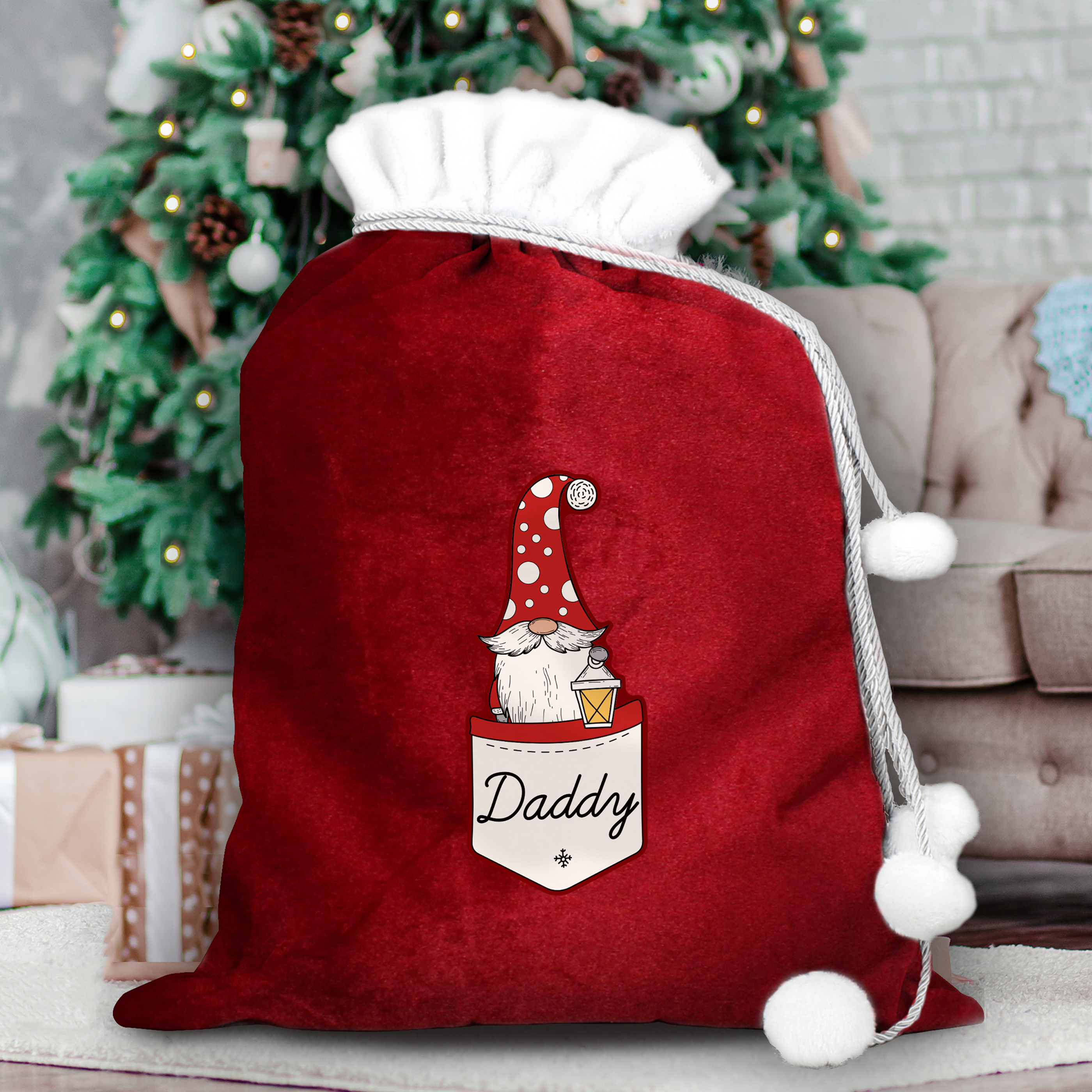 Personalised Male Gonk Family Red Christmas Gift Sack 2