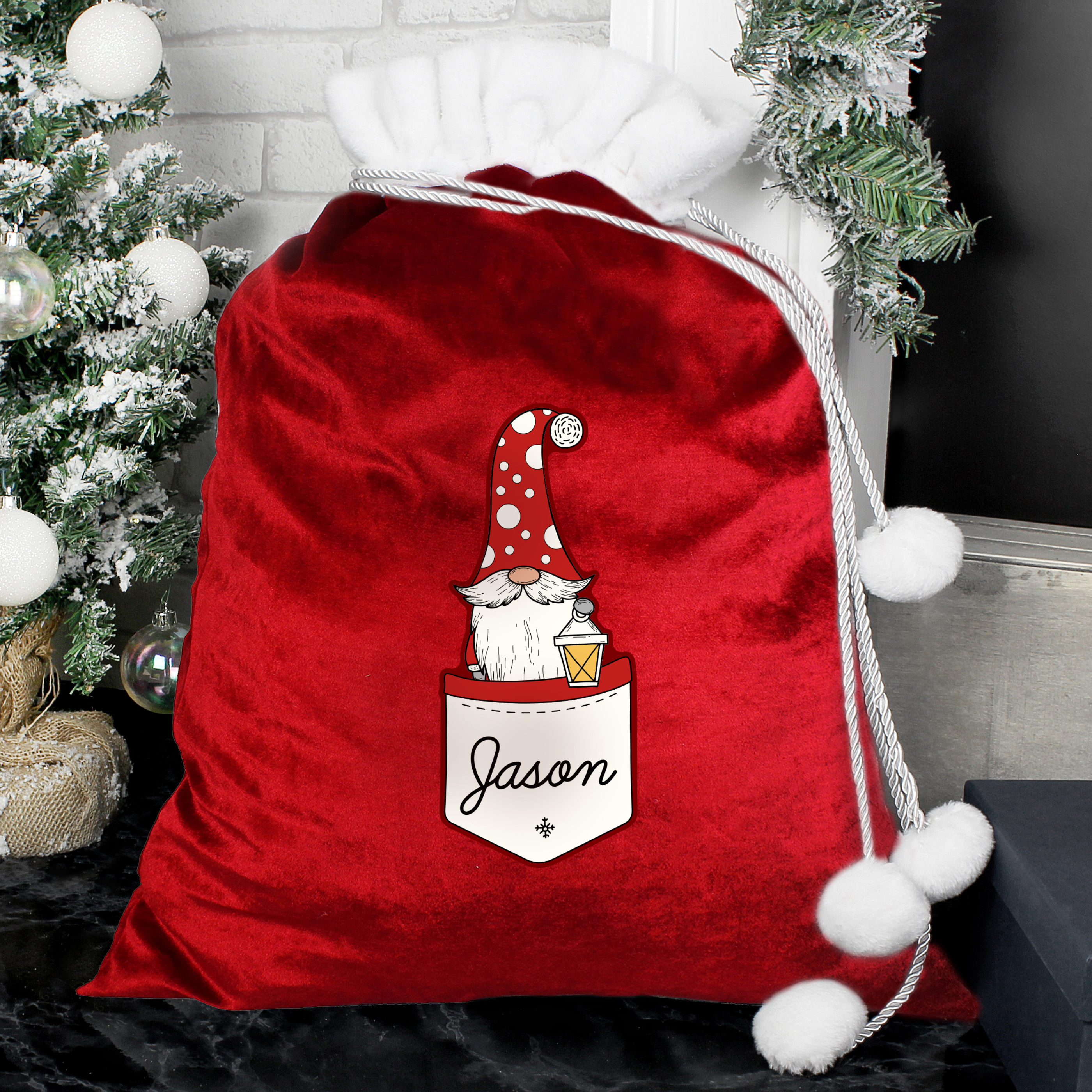 Personalised Male Gonk Family Red Christmas Gift Sack 1