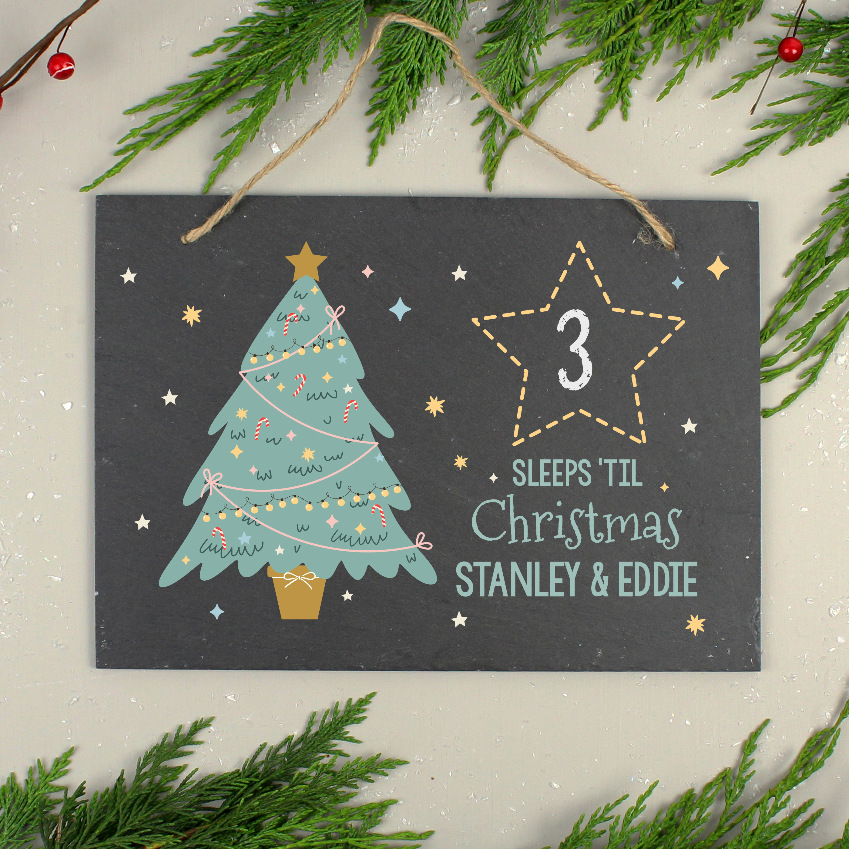 Personalised Sleeps Till Christmas Chalk Countdown Hanging Large Slate Sign 3