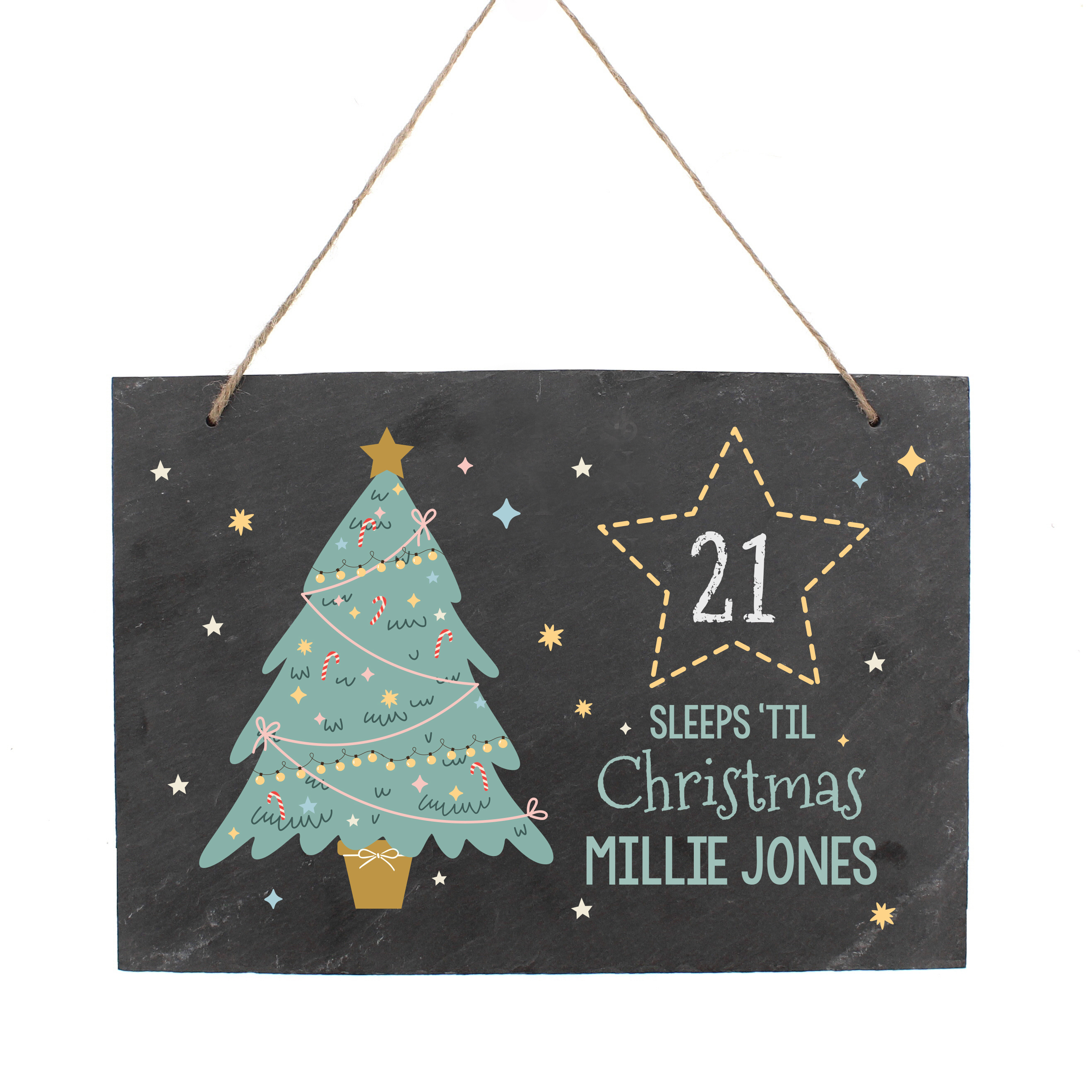 Personalised Sleeps Till Christmas Chalk Countdown Hanging Large Slate Sign