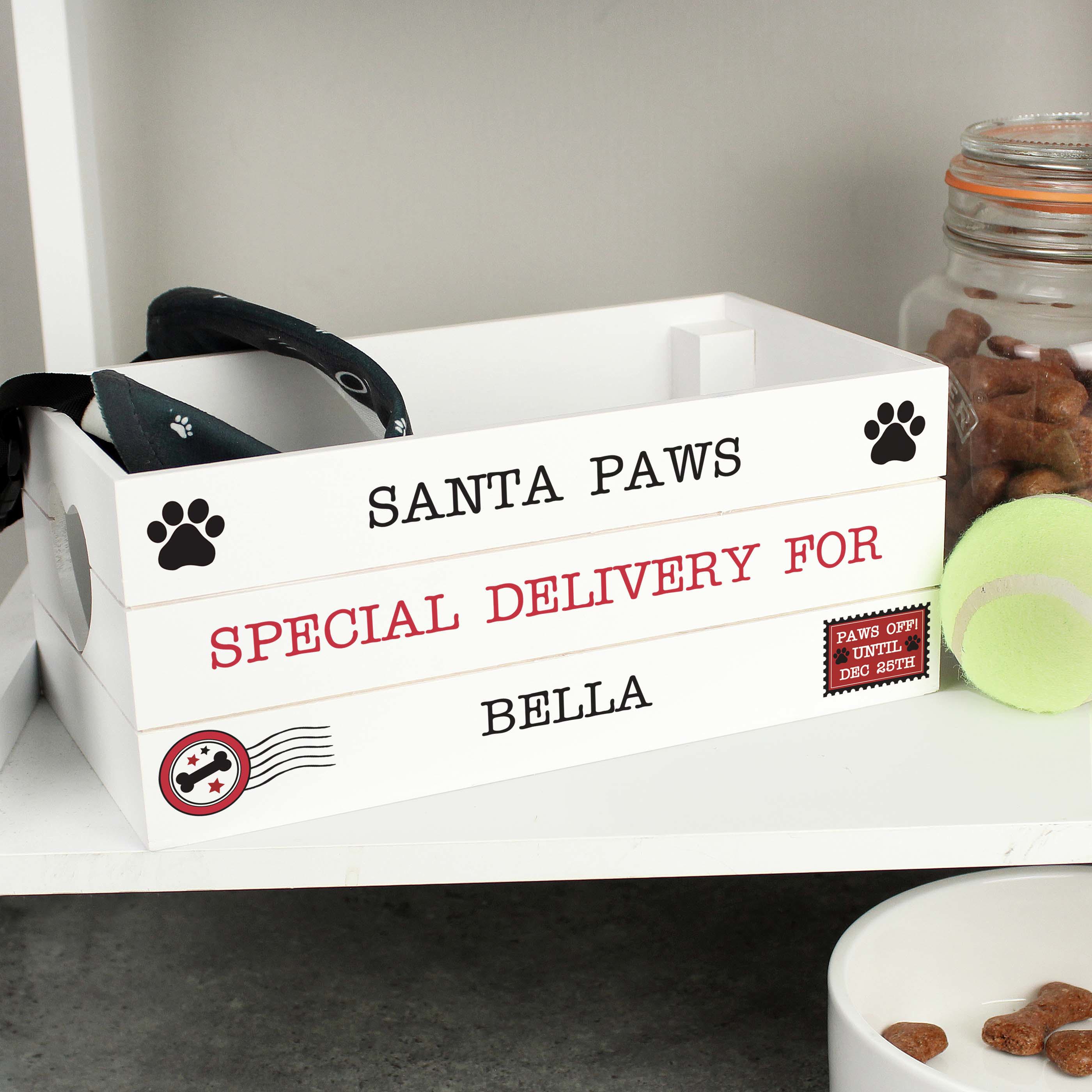 Personalised Santa Paws White Wooden Crate Christmas Gift for Pets 4
