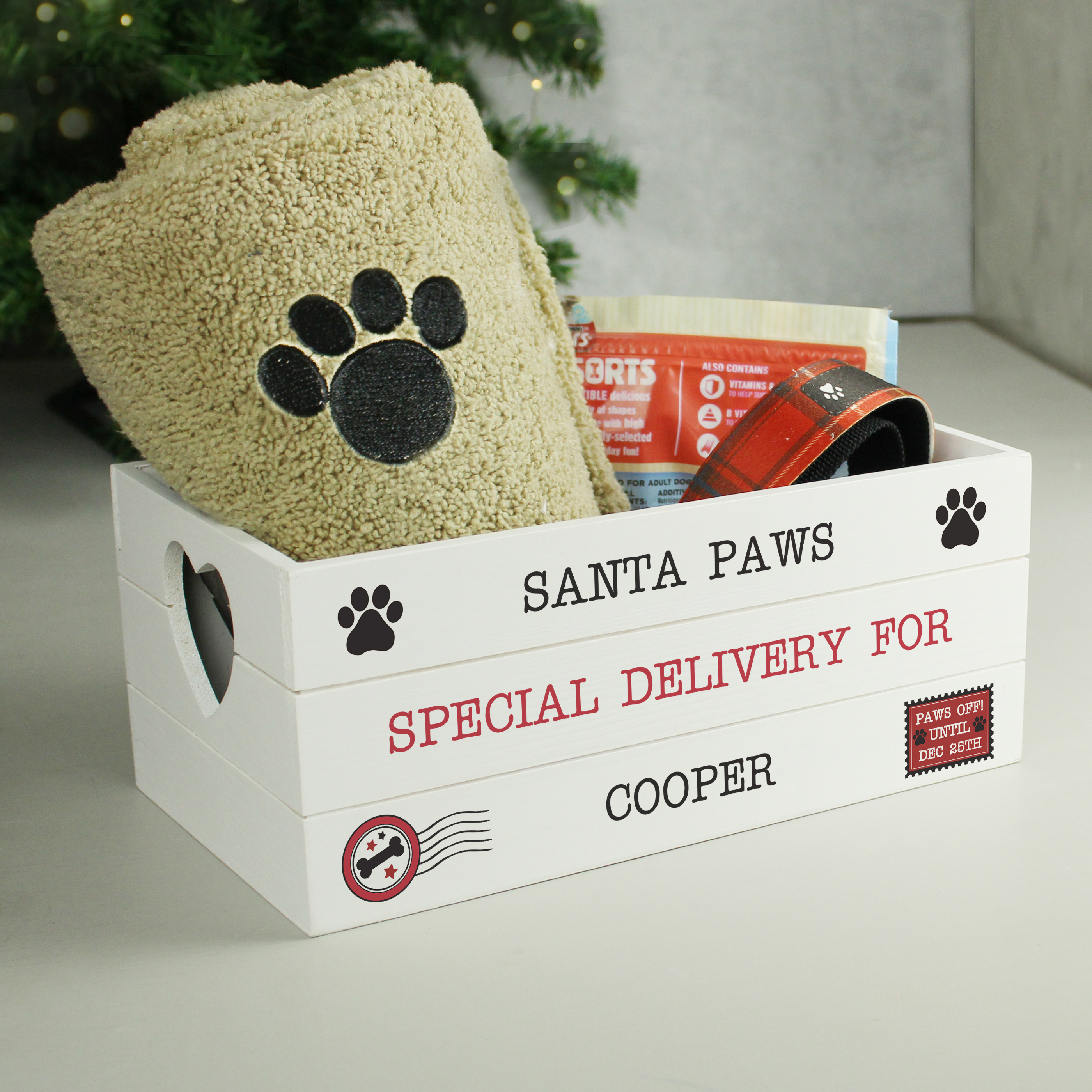 Personalised Santa Paws White Wooden Crate Christmas Gift for Pets 2