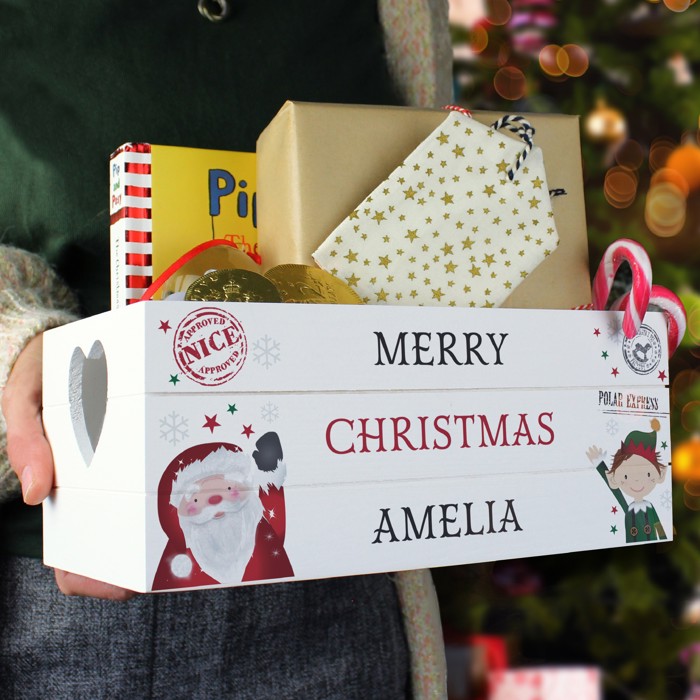 Personalised Christmas Eve Children's White Wooden Crate 3