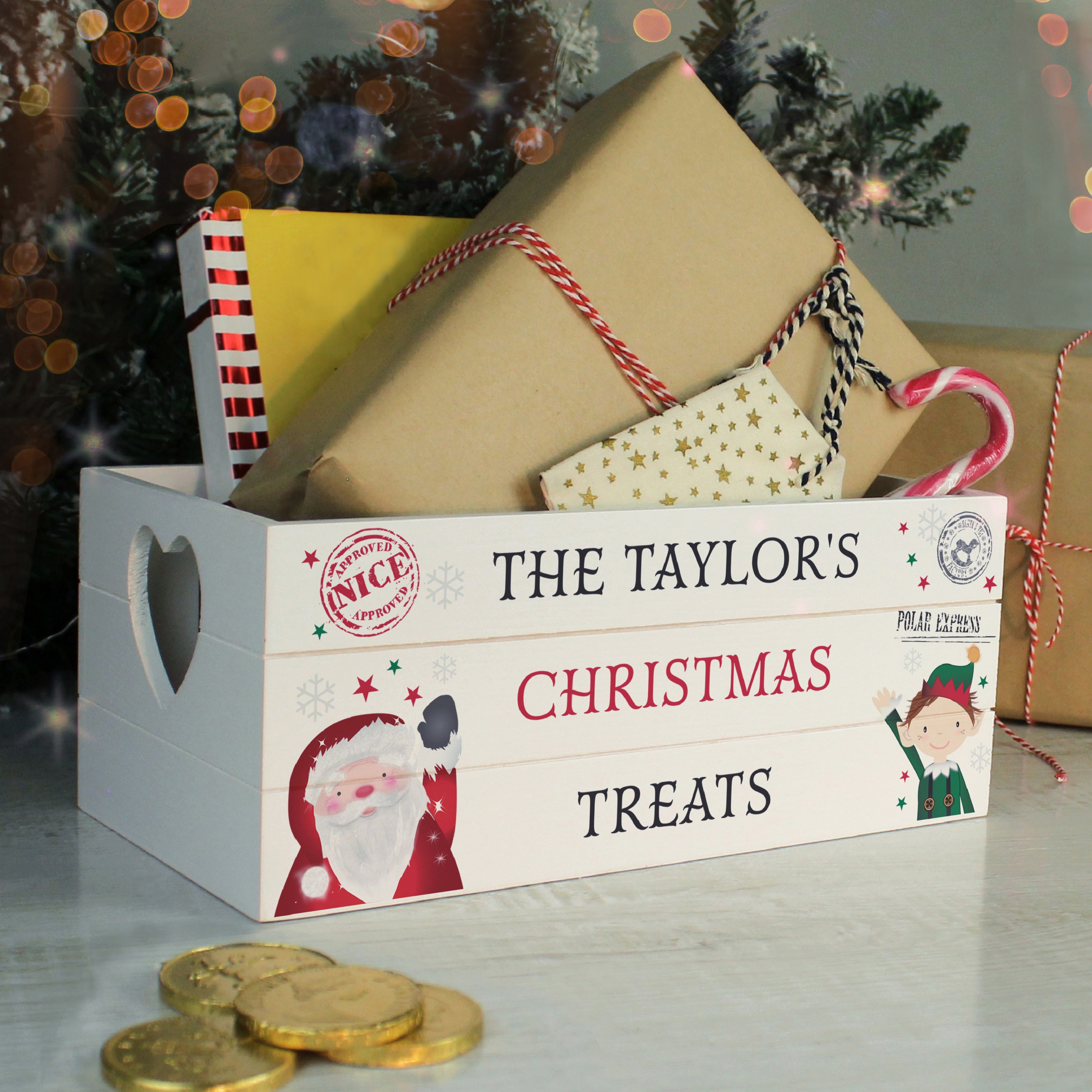 Personalised Christmas Eve Children's White Wooden Crate 2
