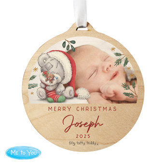 Personalised First Christmas Tiny Tatty Teddy Photo Upload Round Wooden Christmas Tree Decoration Personalised First Christmas Tiny Tatty Teddy Photo Upload Round Wooden Christmas Tree Decoration