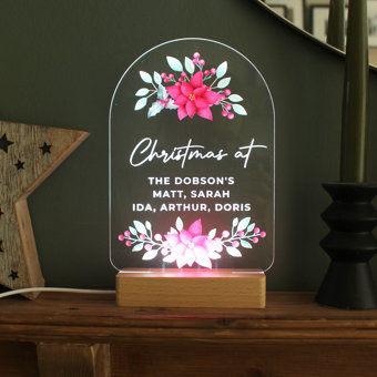 Personalised Christmas Poinsettia Wooden Based LED Light Decoration Personalised Christmas Poinsettia Wooden Based LED Light Decoration