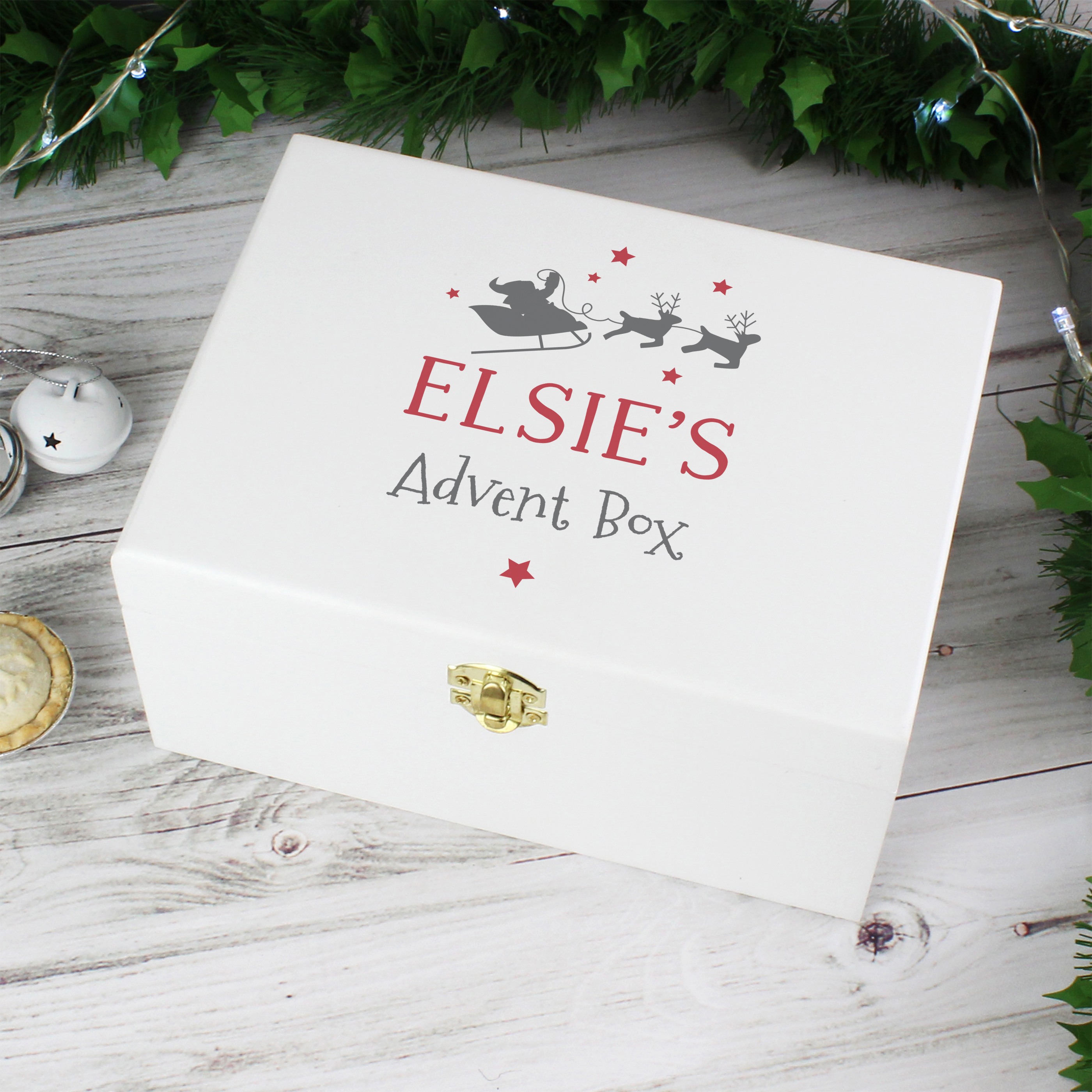 Personalised Children's Christmas Eve White Wooden Box 2