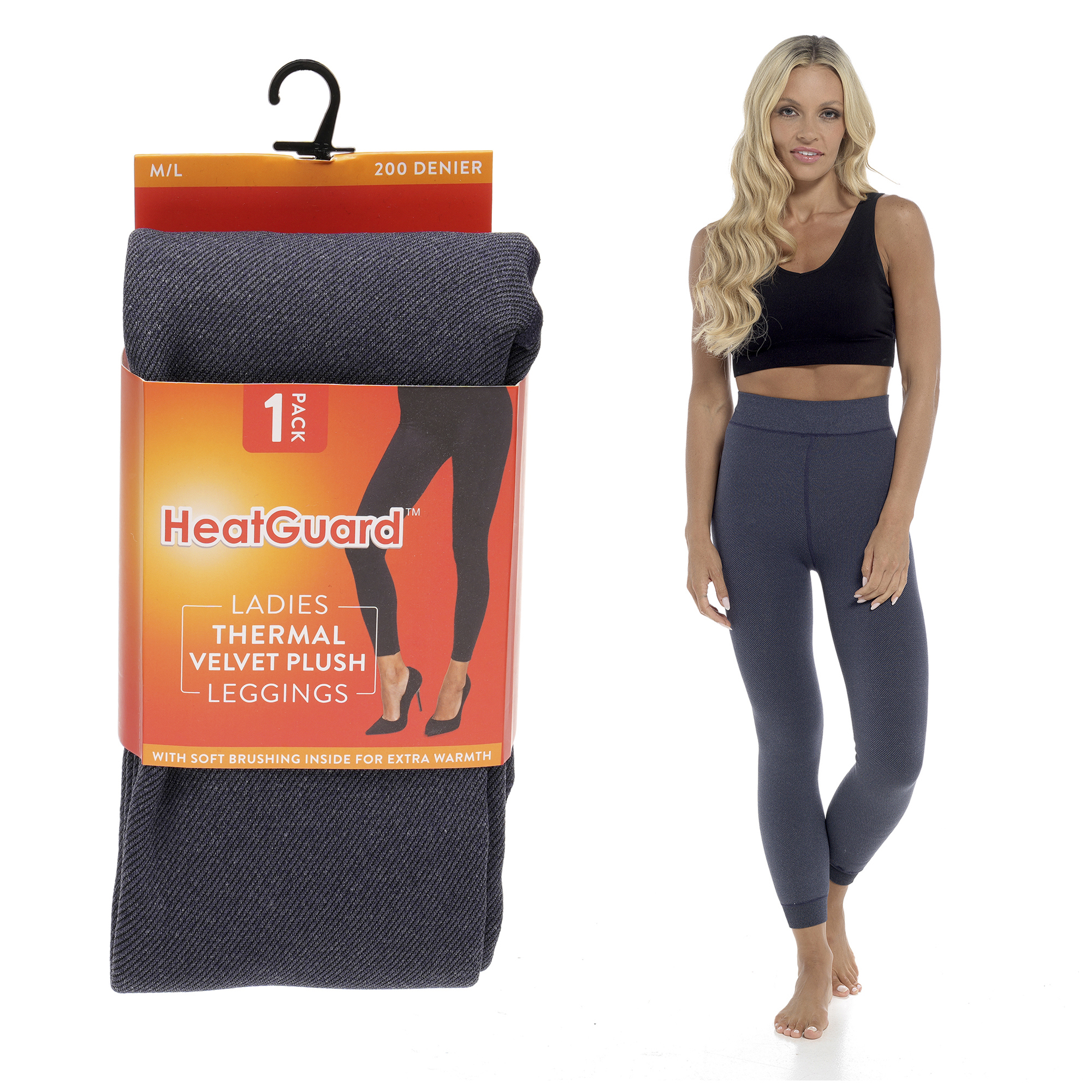 Ladies Denim Marl Velvet Plush Thermal Leggings Barnardo's