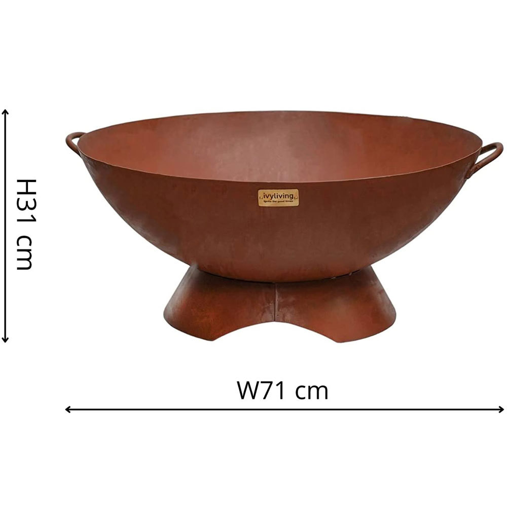 Ivyline Outdoor Artisan Garden Fire Bowl in Rust Iron Finish dims