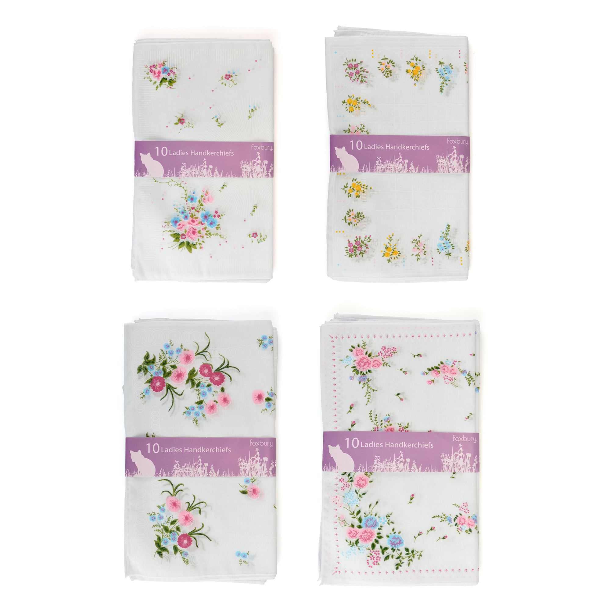 Ladies 10 Pack Floral Handkerchiefs