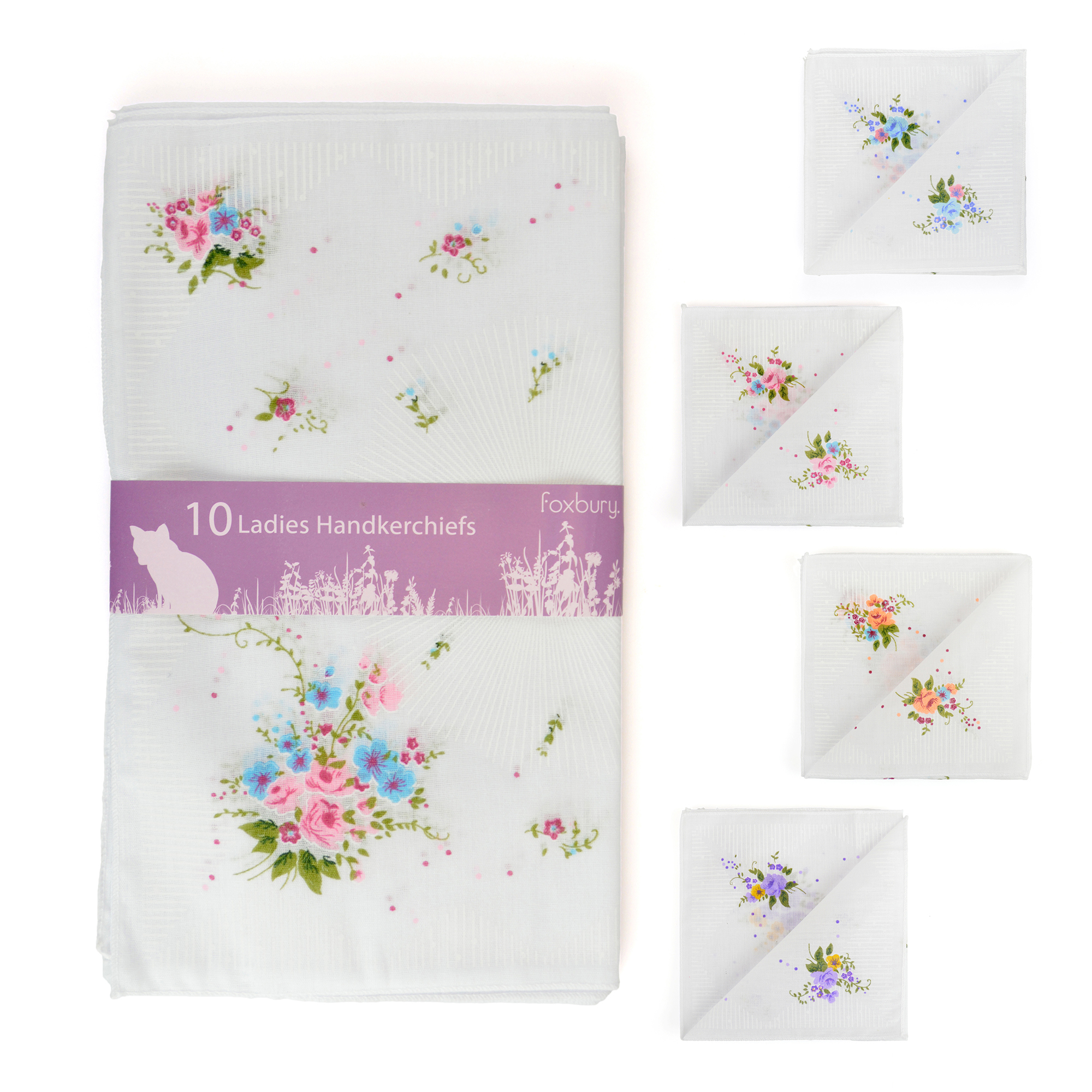 Ladies 10 Pack Floral Handkerchiefs detail 2