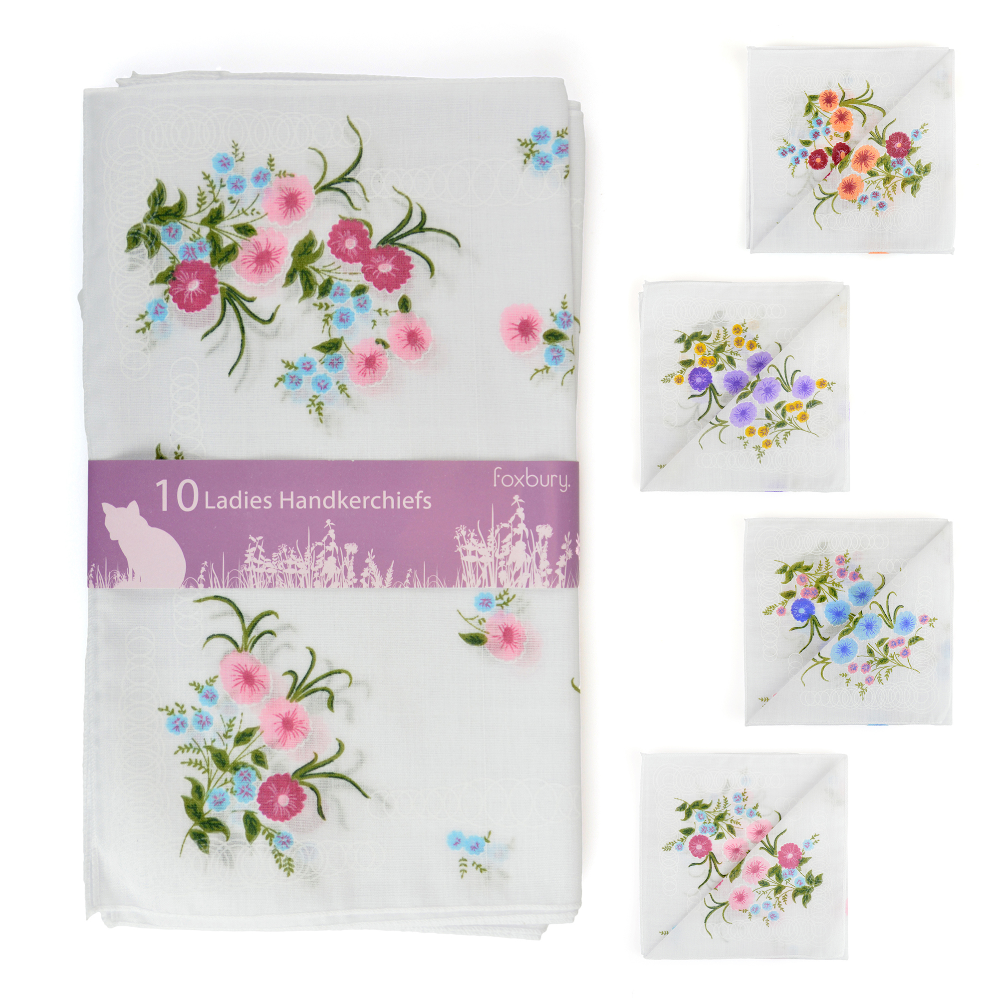 Ladies 10 Pack Floral Handkerchiefs detail 3