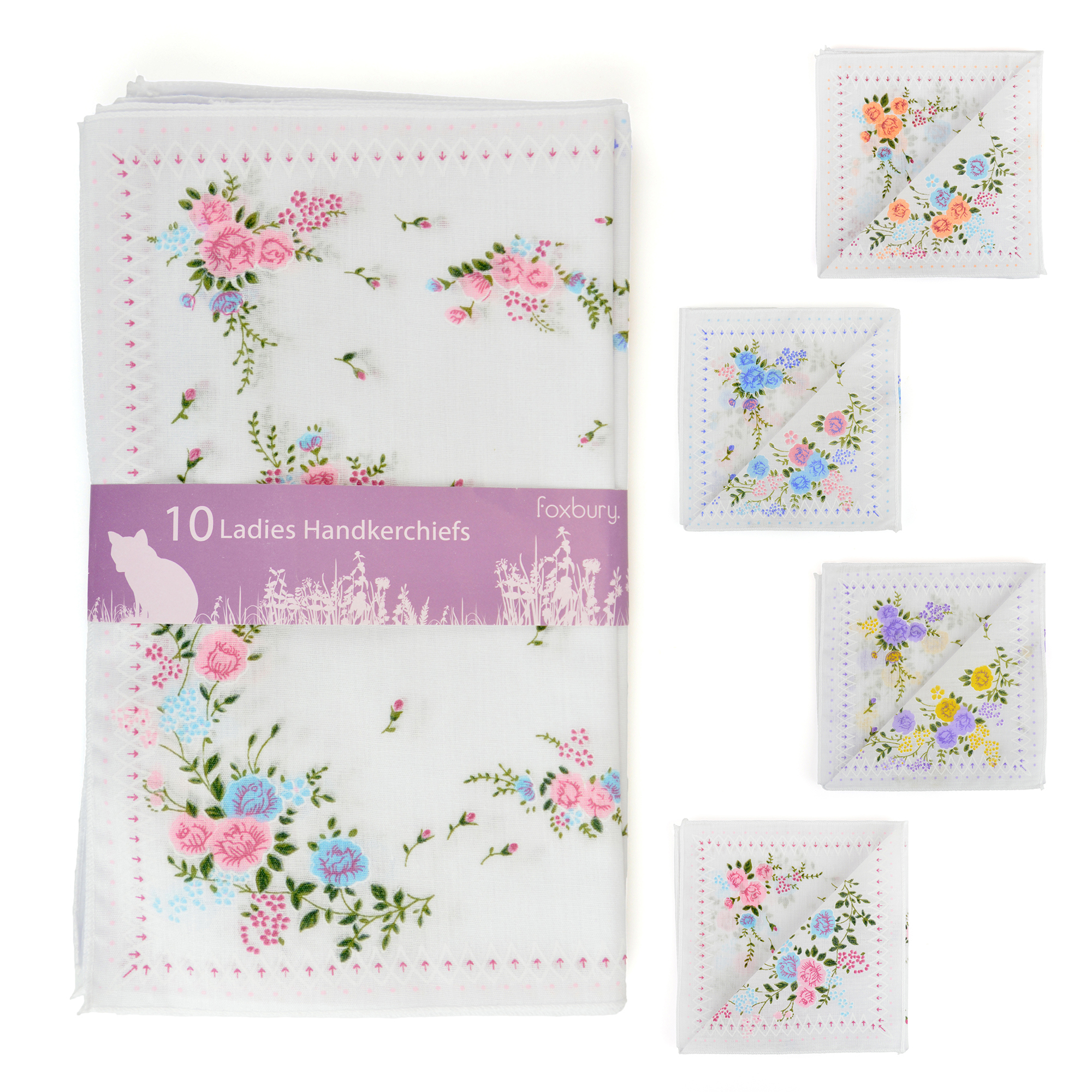 Ladies 10 Pack Floral Handkerchiefs detail 4