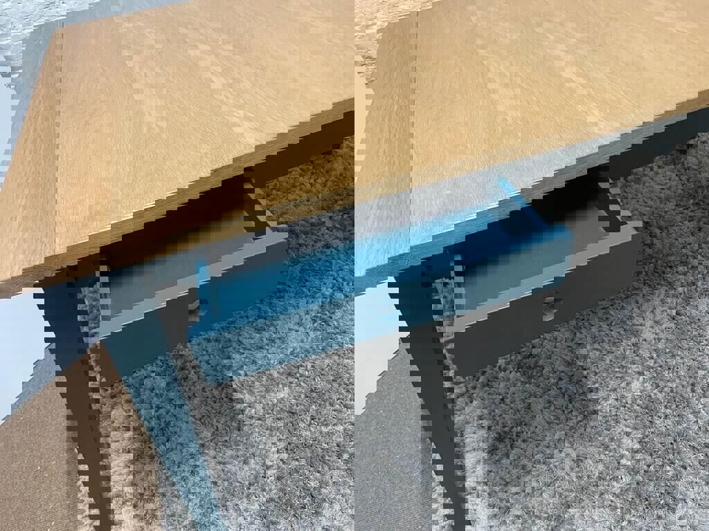 Made.Com Ralph Oak and Teal 6-8 Seat Extending Farmhouse Dining Table extending