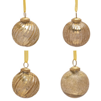 Set of 4 Recycled Glass Christmas Tree Gold Baubles  Set of 4 Recycled Glass Christmas Tree Gold Baubles