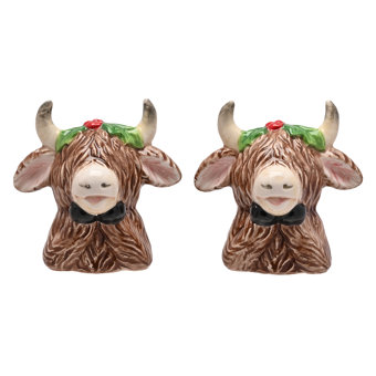 Festive Dining Highland Cow Design Ceramic Salt & Pepper Pot Set  Festive Dining Highland Cow Design Ceramic Salt & Pepper Pot Set