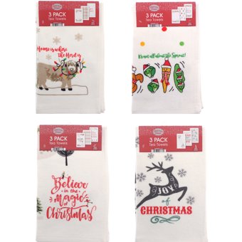 Christmas Design 100% Cotton 3 Pack Tea Towels  Christmas Design 100% Cotton 3 Pack Tea Towels