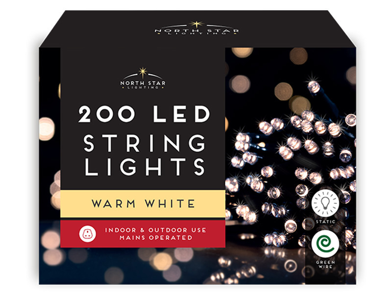 200 Warm White LED Mains Operated Christmas Tree Mains Operated Indoor & Outdoor String Lights