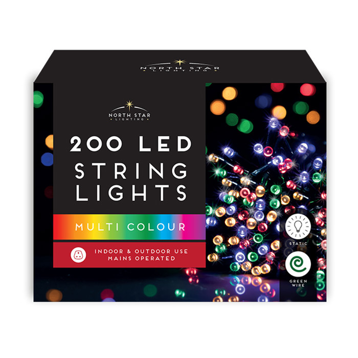 200 Multicoloured LED Mains Operated Christmas Tree Mains Operated Indoor & Outdoor String Lights