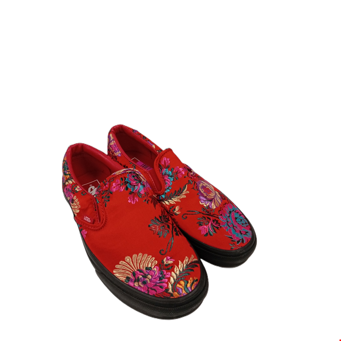 VANS OFF THE WALL UK 7 Red Oriental Embroidery Floral Pumps Pre Loved Barnardo s Online Charity Shop