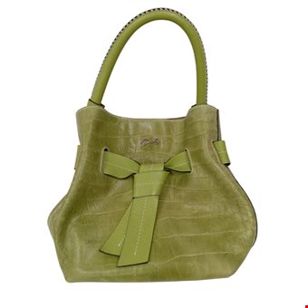 THE GREEN HANDBAG Casual Croc Textured Magnate Closure Handbag Pre-Loved  THE GREEN HANDBAG Casual Croc Textured Magnate Closure Handbag Pre-Loved