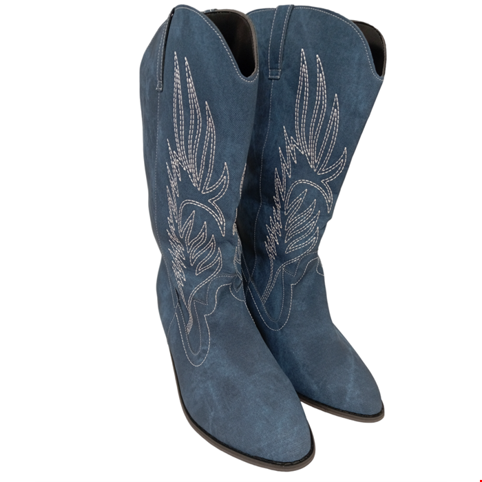 UNBRANDED Blue Denim Look UK 9 Block Heel Cowboy Boots