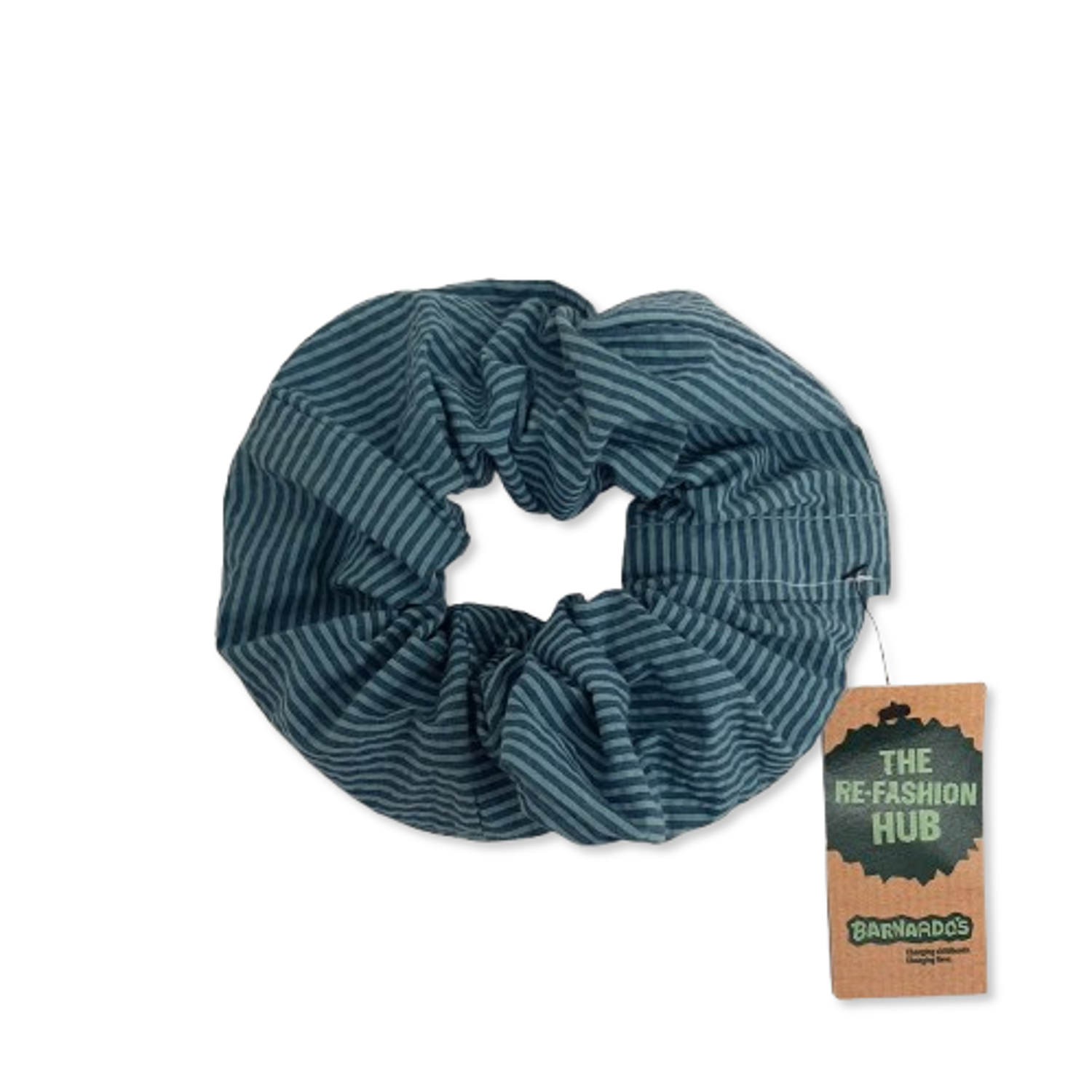 Handmade Upcycled Navy Blue Striped Oversized Scrunchy Pre-Loved Re-Fashioned