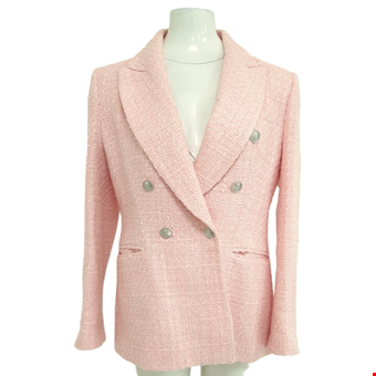 ZARA Women's Pink Woven Boucle Textured Double Breasted Structured Blazer Jacket Size UK L Pre-Loved ZARA Women's Pink Woven Boucle Textured Double Breasted Structured Blazer Jacket Size UK L Pre-Loved