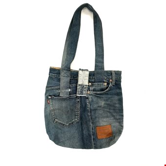 Upcycled Blue Denim Patchwork Tote Bag Made With Levi's Pre-Loved Re-Fashioned Upcycled Blue Denim Patchwork Tote Bag Made With Levi's Pre-Loved Re-Fashioned