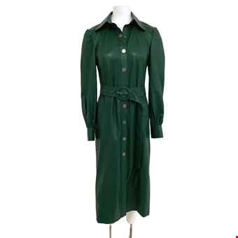 KITRI Women's Green Faux Leather Long Coat Size UK 8 Pre-Loved KITRI Women's Green Faux Leather Long Coat Size UK 8 Pre-Loved