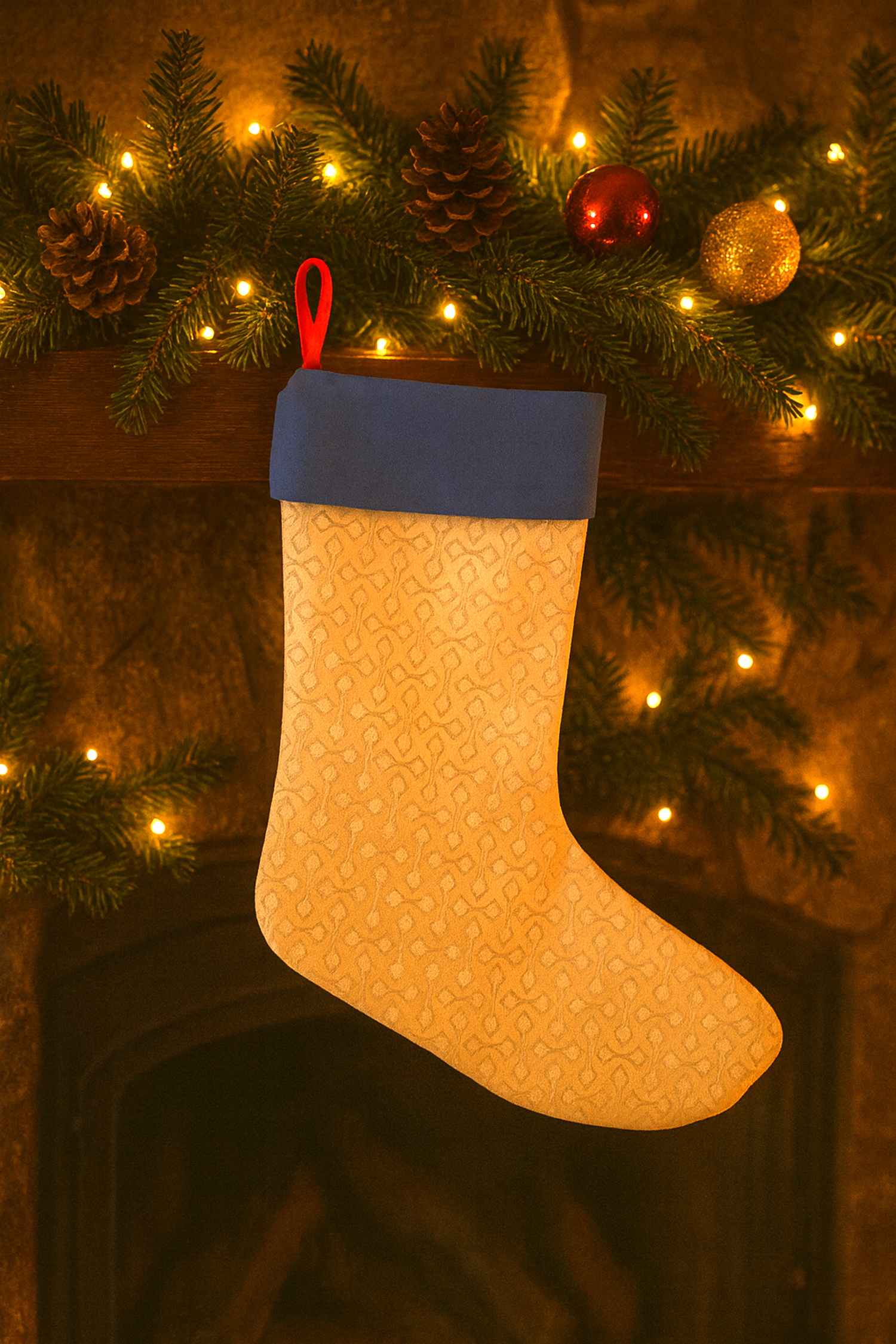 Upcycled Handmade Blue & Silver Patterned Christmas Stocking Pre-Loved