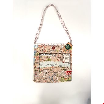 Upcycled London Map Patterned Tote Bag Multi-Coloured Pre-Loved Re-Fashioned Upcycled London Map Patterned Tote Bag Multi-Coloured Pre-Loved Re-Fashioned
