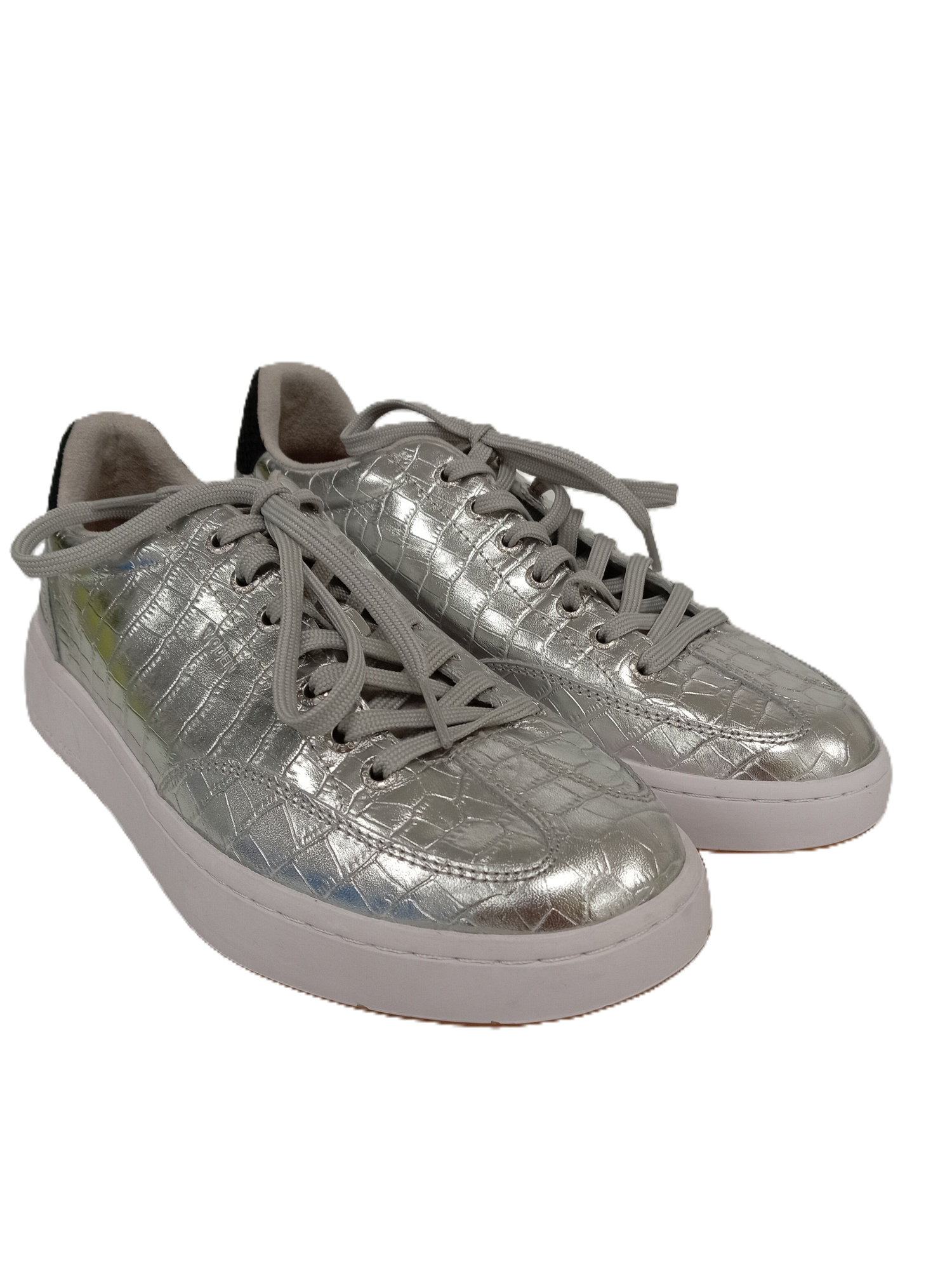 WOODEN Ladies UK Size Silver Shiny Casual Laced Trainers