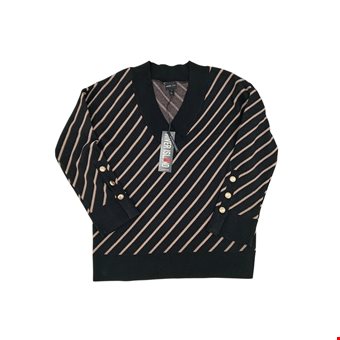 RIVER ISLAND Ladies UK Small Black Beige Stripe V-Neck Jumper Pre-Loved RIVER ISLAND Ladies UK Small Black Beige Stripe V-Neck Jumper Pre-Loved