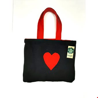 Upcycled Black and Red Tote Bag With Heart Designed Pre-Loved Refashioned Upcycled Black and Red Tote Bag With Heart Designed Pre-Loved Refashioned